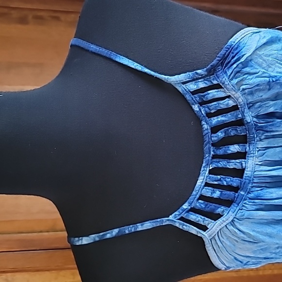 Raviya womens Sm rayon blue tie dye spaghetti straps huge hem width - Picture 3 of 11